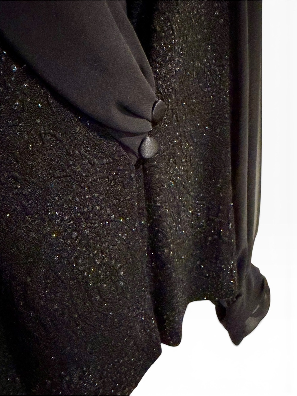 Alex Evenings Black Glitter Knit Blouse Sheer Sleeve Shawl Collar Top Size Large - Picture 6 of 6